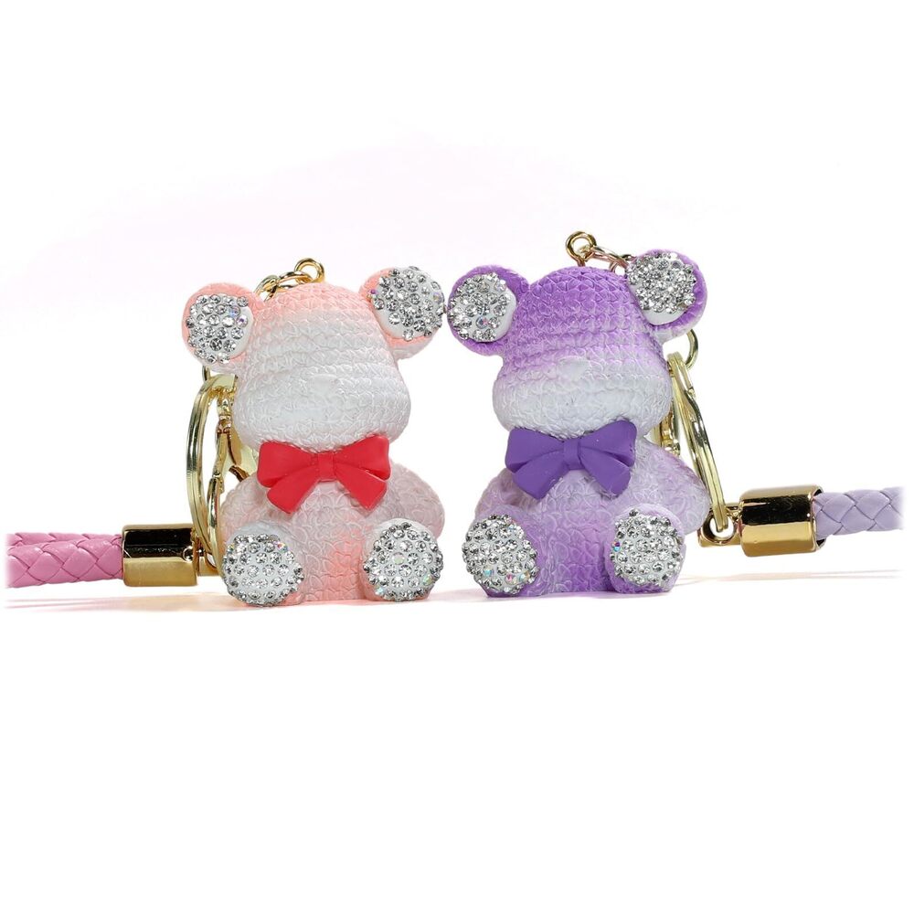 8610 Vintage Pink plus Purple Bear Keychain  Cute Key Chains for Wallet